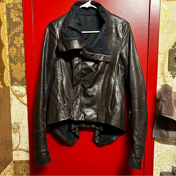 RICK OWENS METALLIC NASKA LEATHER BIKER JACKET - Picture 6 of 8